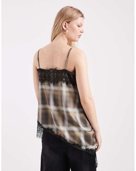 ASOS Natural Satin Lace Trim Asym Cami Top