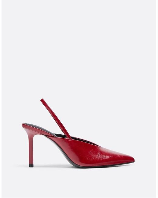 Stradivarius Red V-neck Slingback Stiletto Heels
