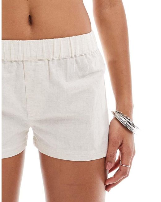 Heretic Nine White Exclusive Tailored Micro Shorts With Fossil Embroidery (part Of A Set)-neutral