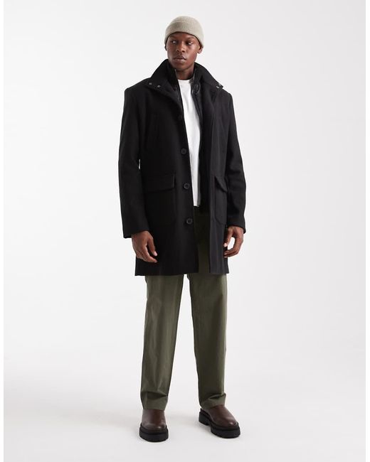 Threadbare Black High Neck Button Down Windbreaker With Hood for men