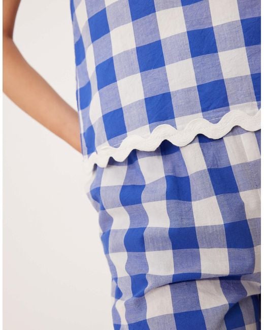 Y.A.S Blue Woven Gingham Top Co-ord With Scallop Trims