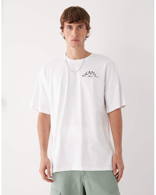 Camiseta Blanca Extragrande Con Estampado De Palmera En El Pecho Y La Espalda De Karlkani de hombre de color White