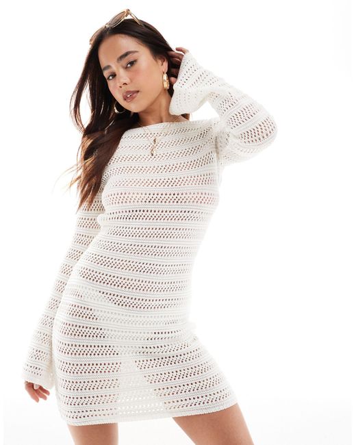 Miss Selfridge White Crochet Knitted Mini Dress With Low Back