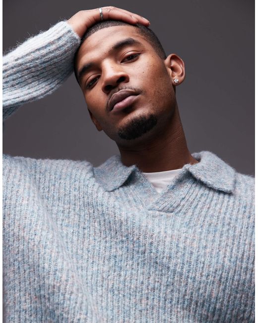 Topman Gray Relaxed Open Collar Jumper for men