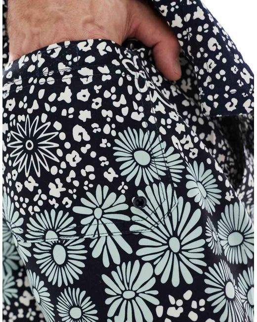 Shorts De Baño Con Estampado Floral Colbert De (Parte De Un Conjunto) Farah de hombre de color Blue