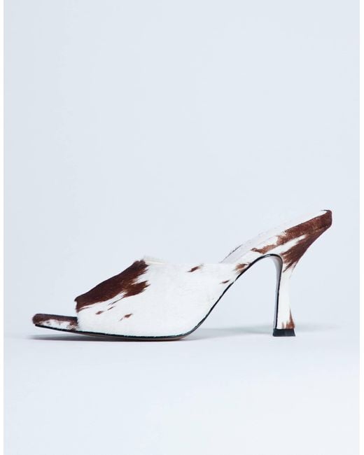 TOPSHOP White – fox – absatz-mules aus echtem leder mit ponyfell mit kuhflecken