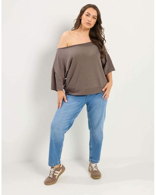 Yours Clothing Brown Off Shoulder Sweatshirt