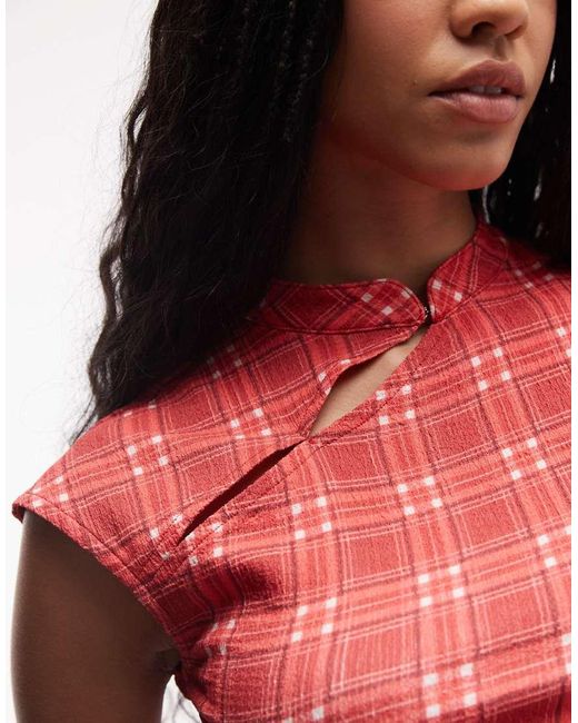 Reclaimed Vintage Red Mandarin Collar Top With Asymmetric Detail