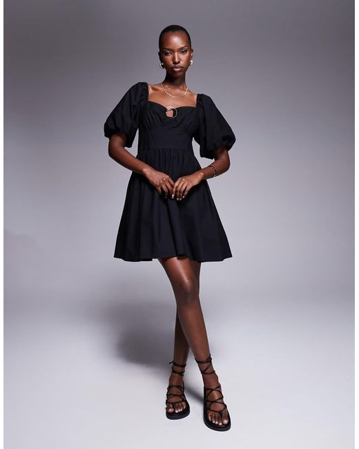 River Island Gray Poplin Trim Detailed Mini Dress
