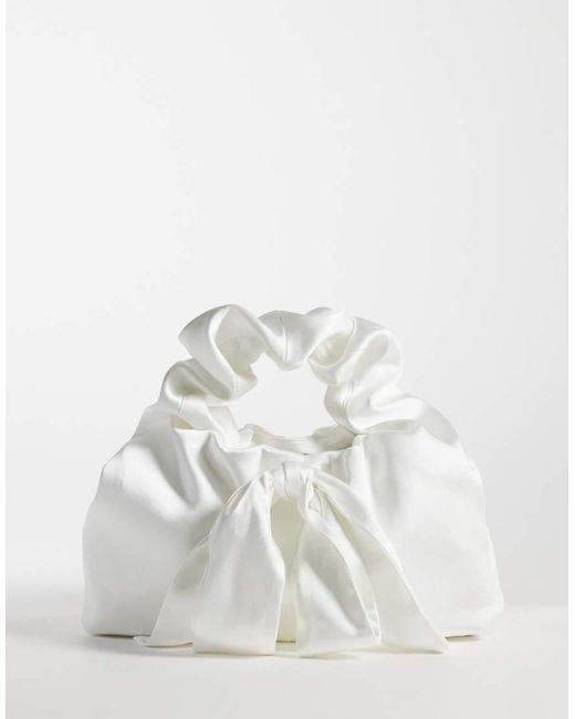 Six Stories White Bridal Satin Bow Mini Bag