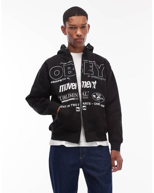 Sudadera Negra Extragrande Con Capucha Y Cremallera Persistent Movement De Obey de hombre de color Blue