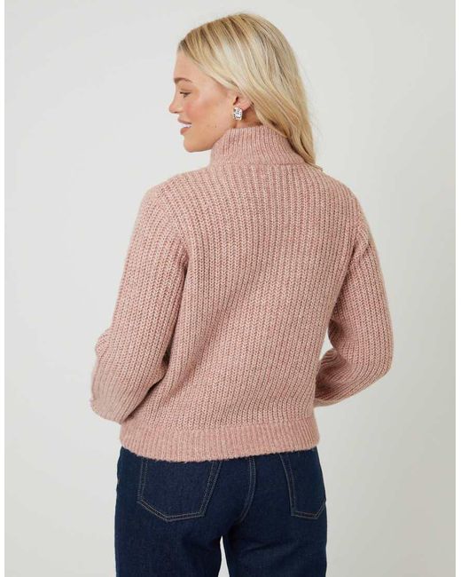 Threadbare Natural Zip Through Knitted Bomber