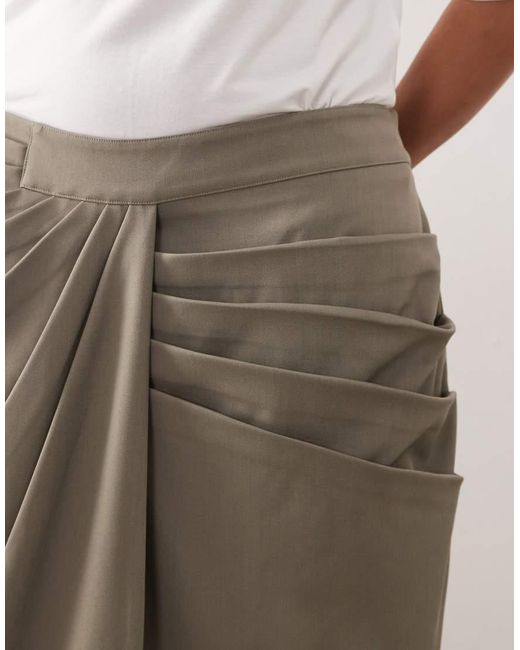 ARRANGE Brown Curve Draped Tailored Maxi Skirt