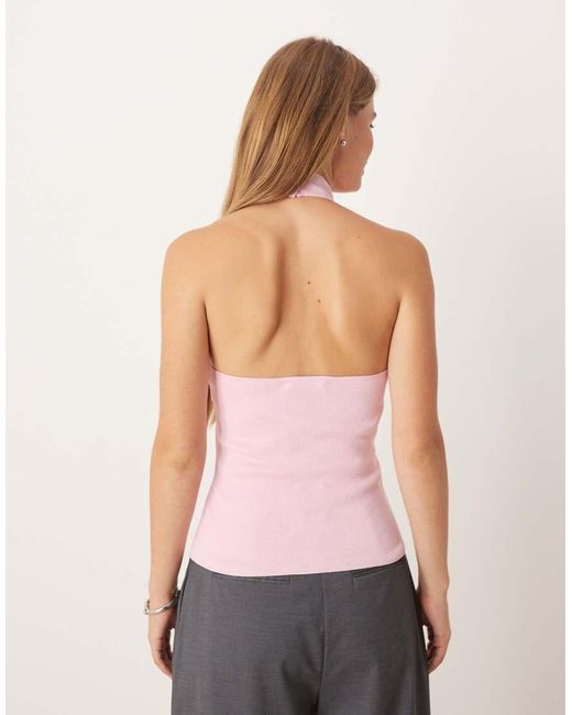Mango Red Compact Knit High Neck Halter Top