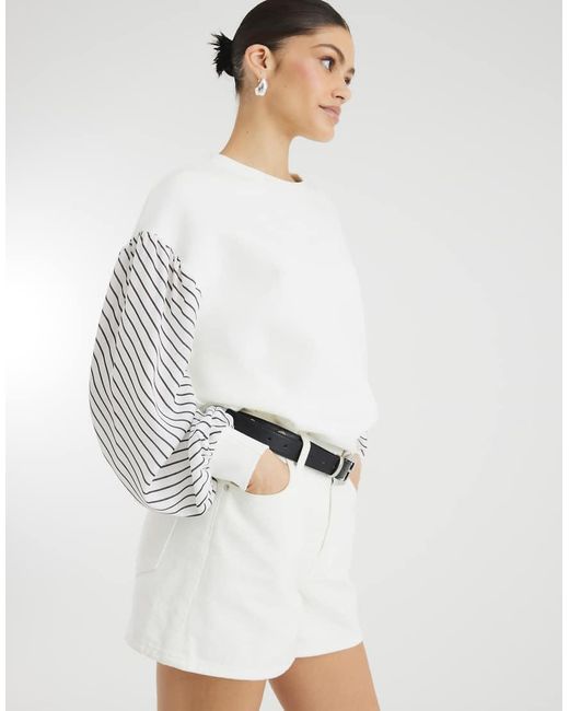 River Island White Stripe Hybrid Sleeve Sweatshirt