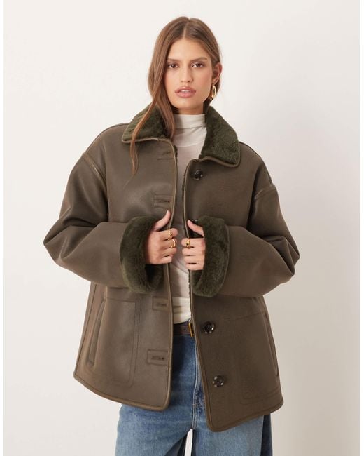 Mango Brown Reversible Borg Jacket
