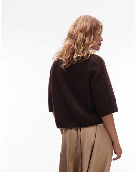 & Other Stories Brown Mohair Blend Cardigan With Short Sleeves