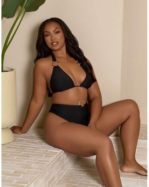 Moda Minx Curve Black X Bernadette Afia Triangle Bikini Top With Hardware Detail
