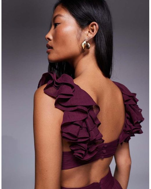 Forever New Purple Ruffle Shoulder Midaxi Dress