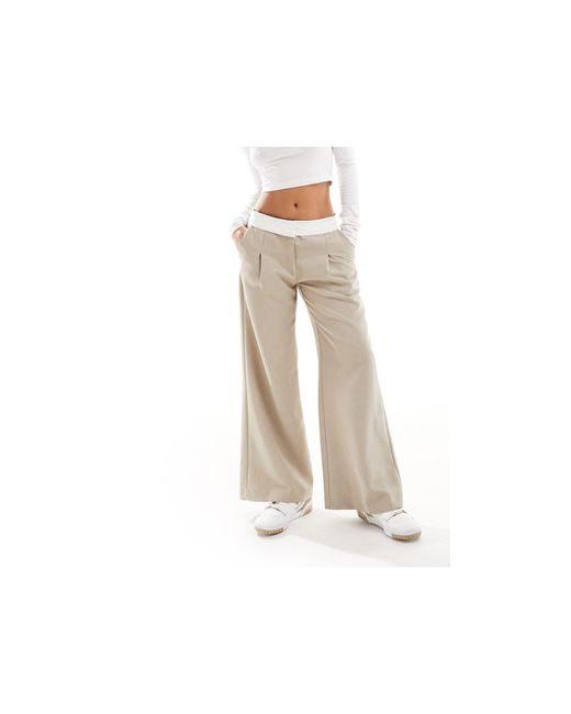 Pantalon à taille rabattue - taupe Miss Selfridge en coloris White