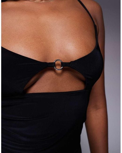 Missy Empire Black Slinky Detail Front Cut Out Cami Top