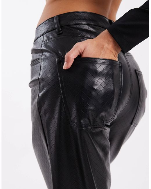 ONLY Black High Waist Wide Leg Faux Leather Trousers With Woven Details