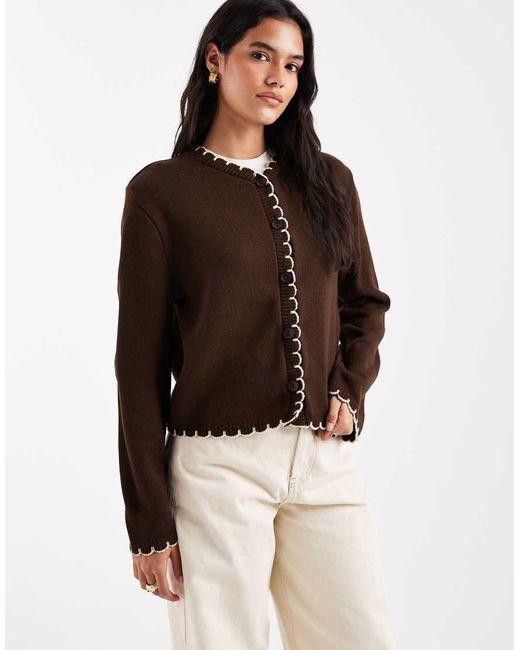 Miss Selfridge Brown Blanket Stitch Cardigan
