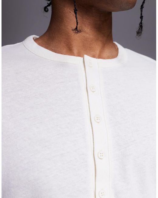 ASOS – langärmliges henley-t-shirt aus leinenmix in White für Herren