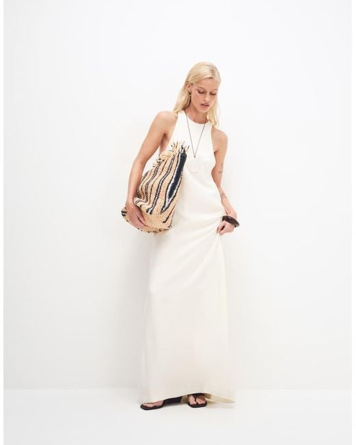 ASOS Natural Satin Racer Neck Maxi Dress