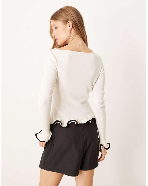 Gina Tricot White Long Sleeve Flared Cuffs Knitted Top