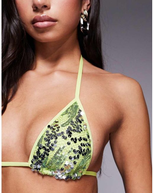 South Beach Green Sequin Triangle Bikini Top