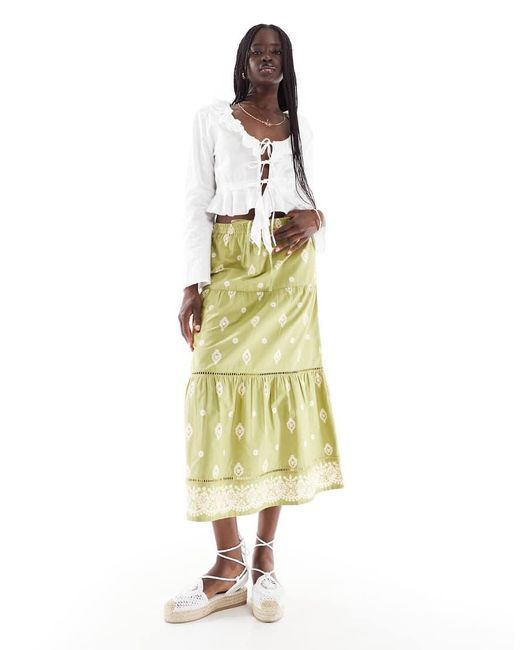 Wednesday's Girl Metallic Tiered Tie Front Midaxi Skirt