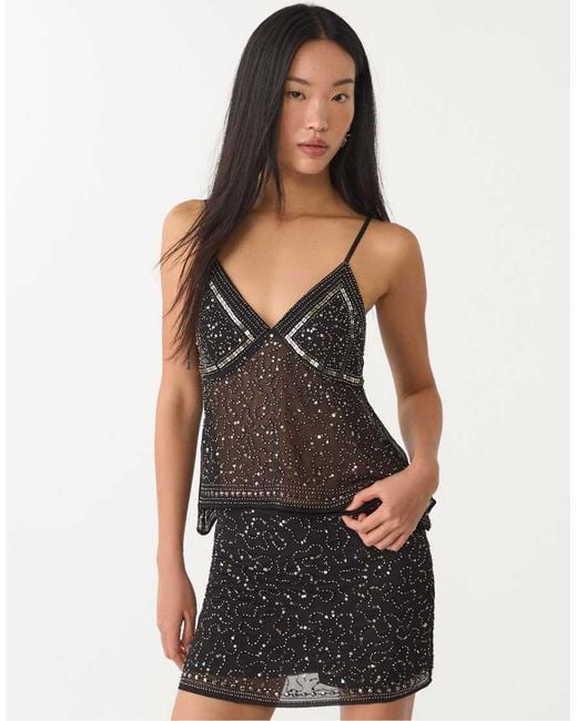 Stradivarius Black Embroidered Strappy Top