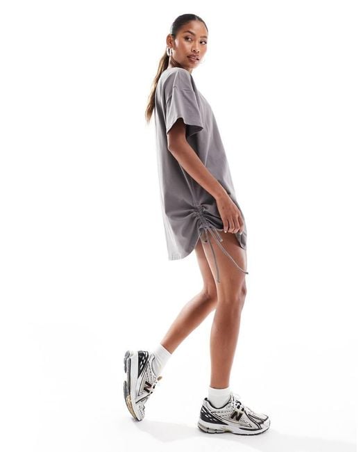 In The Style White Exclusive Ruched Side Oversized Mini T-Shirt Dress