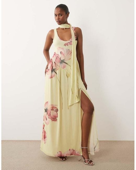 ASOS Natural Slinky Maxi Dress With Scarf Detail