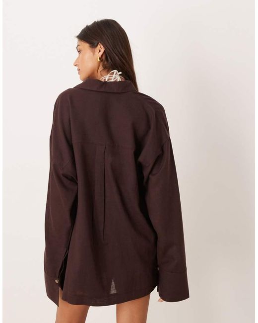 ASOS Brown Ipanema Sheer Beach Shirt With Linen