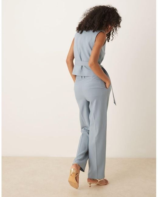 ASOS Blue Tailored Straight Leg Pants With Gold Button Detail