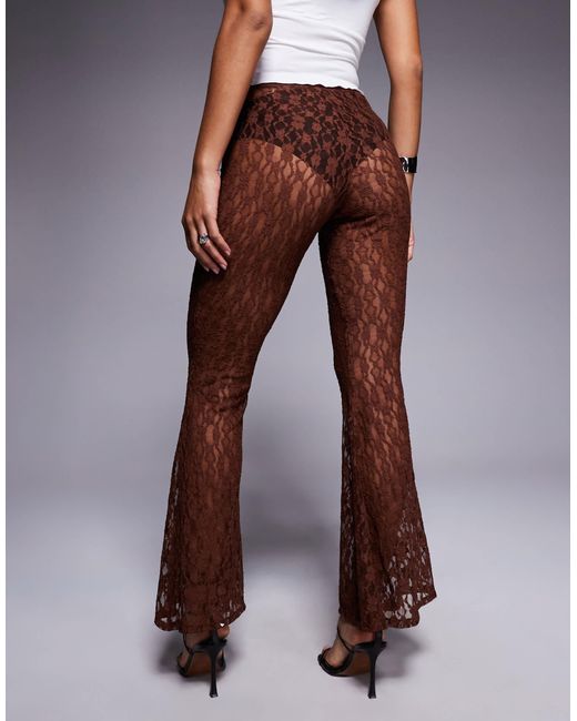 ASOS Brown – stark ausgestellte hose aus transparenter spitze