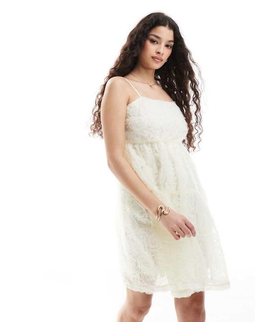 Pieces White 3D Flower Applique Mini Dress