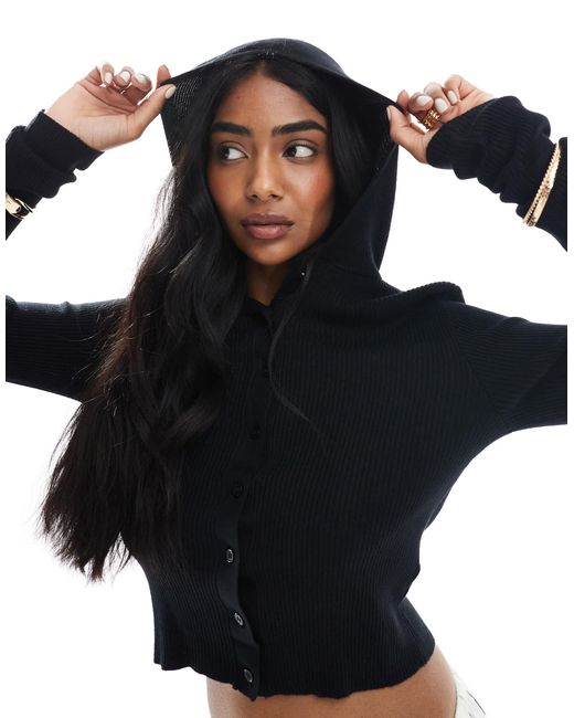 Wednesday's Girl Blue Hooded Button Through Knitted Co-ord Cardigan