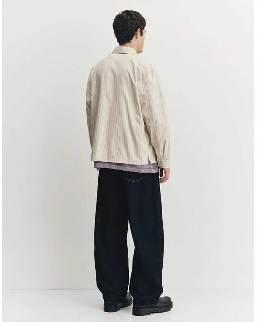 Pull&Bear Natural Embroidered Striped Shirt for men