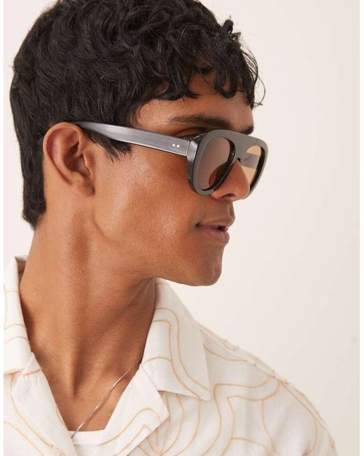 Gafas De Sol Negras Gruesas De Estilo Aviador Con Lentes Marrones De ASOS de hombre de color Brown