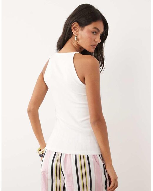 Mango White Cotton Rich Halterneck Top