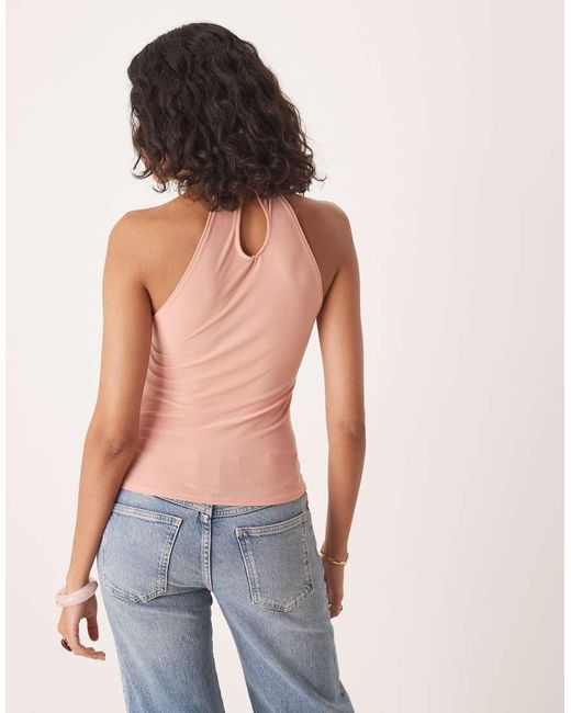 ASOS Blue Slinky High Neck Racer Tank Top
