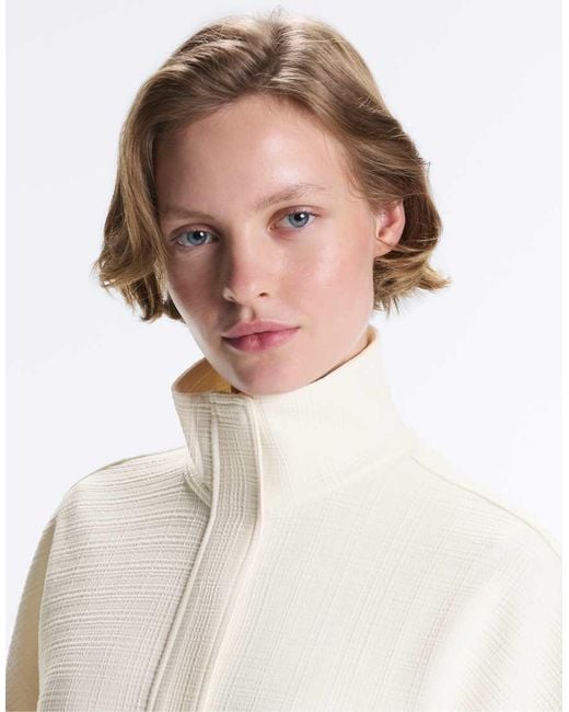 Oysho White Cotton Stripe Texture Cropped Jacket