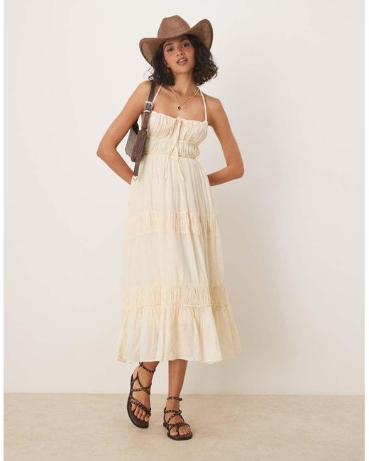 Free People Natural Taking Sides Tiered Midaxi Dress