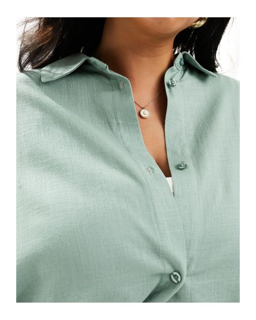 ASOS Green Asos Design Curve Relaxed Shirt With Linen
