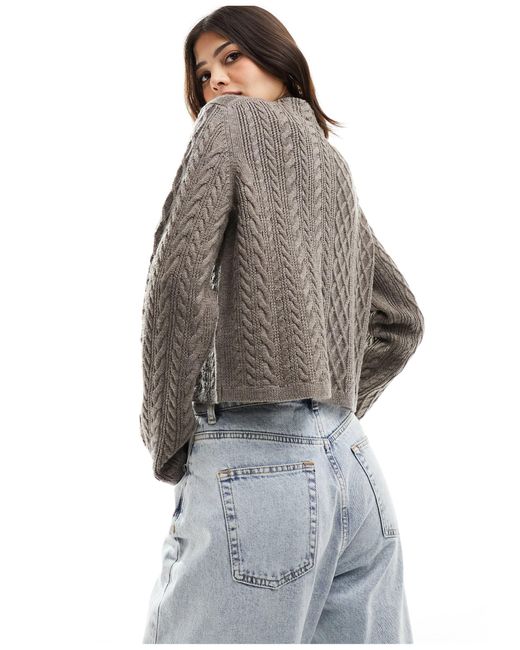 & Other Stories Gray Merino Wool Cable Knit Cropped Jumper