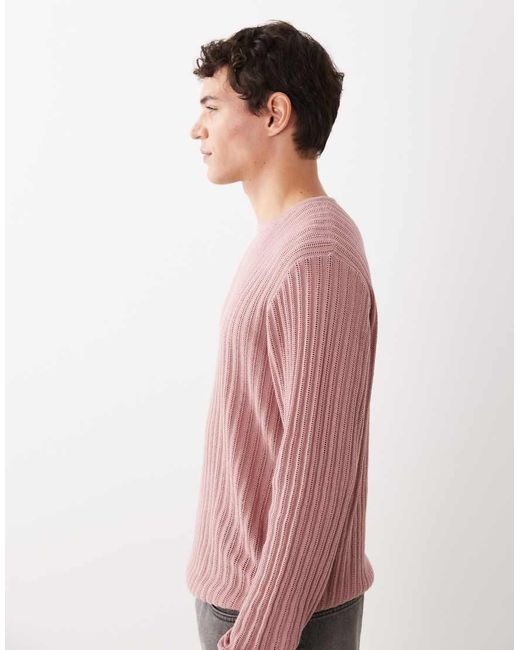 ASOS Red Knit Ribbed Long Sleeve Crew Neck T-shirt for men