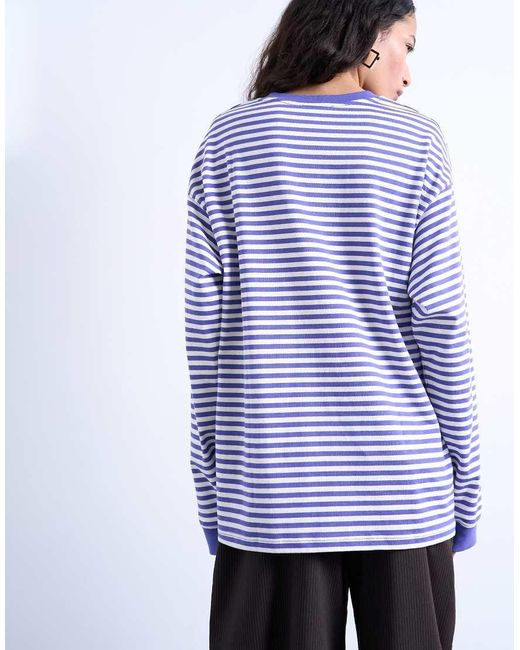 TOPSHOP Purple Stripe Long Sleeve Slouchy Skater Tee
